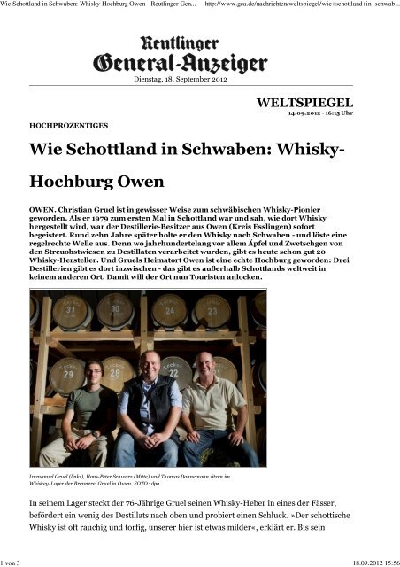 Wie Schottland in Schwaben Whisky-Hochburg Owen - Reutlinger ...