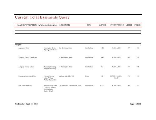 Current Total Easements Query - Maryland Historical Trust