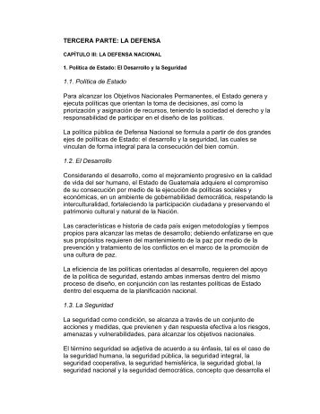 TERCERA PARTE: LA DEFENSA 1.1. PolÃƒÂ­tica de Estado ... - Idepe.org