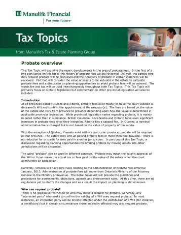 Probate overview - Repsource - Manulife Financial