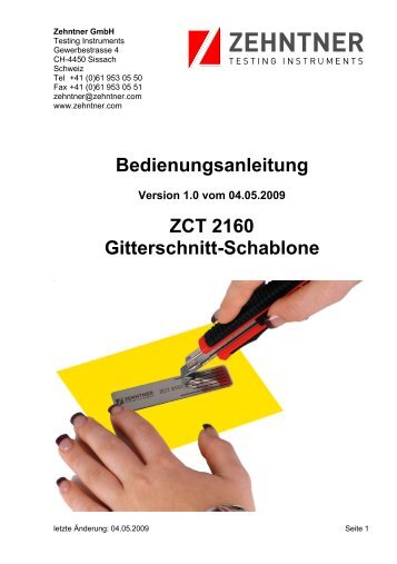 Bedienungsanleitung ZCT 2160 Gitterschnitt ... - Zehntner.com