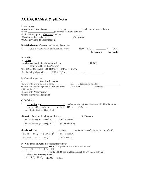 Acids Bases Amp Ph Notes Acids Bases Amp Ph Notes