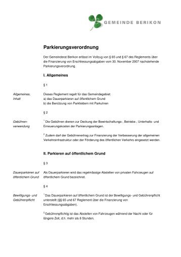 Parkierungsverordnung 3 - Gemeinde Berikon