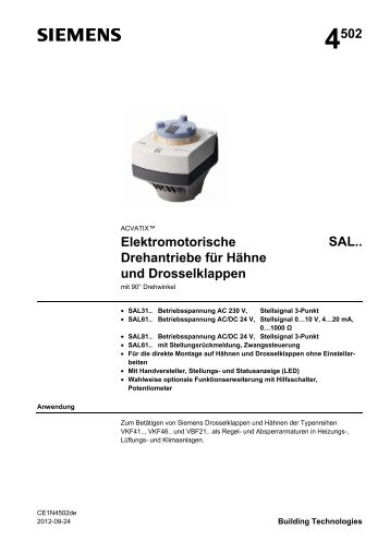 Elektromotorische Drehantriebe für Hähne und ... - Siemens