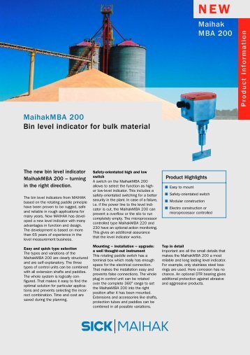 MaihakMBA 200 Bin level indicator for bulk material Maihak MBA 200