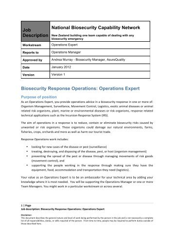 Job Description Operations Expert - AsureQuality