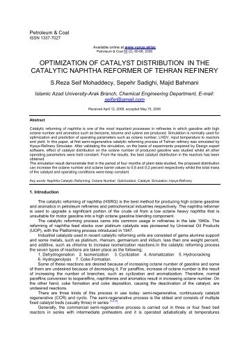 optimization of catalyst distribution in the catalytic naphtha reformer ...