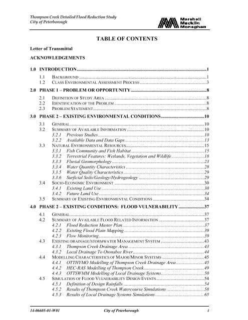 Thompson Creek Flood Study Report - City of Peterborough