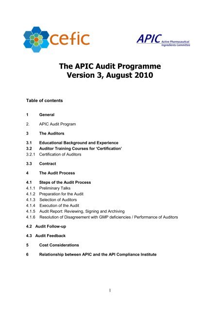 The APIC Audit Programme - Active Pharmaceutical Ingredients ...