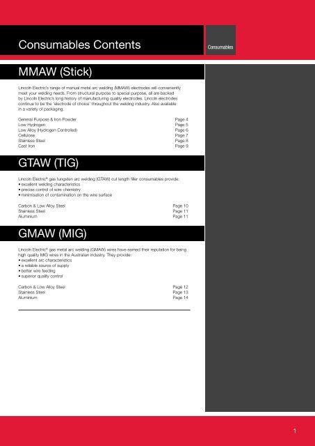 Consumables Contents MMAW (Stick) GTAW (TIG ... - Lincoln Electric