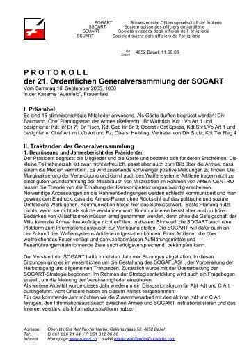 PROTOKOLL der 21. Ordentlichen Generalversammlung der SOGART