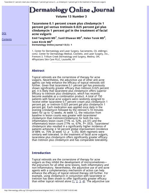 Tazarotene 0.1 percent cream plus clindamycin 1 percent gel versus ...