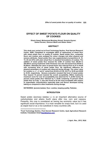 Effect of Sweet Potato Flour on Quality of Cookies Shazia Saeed ...