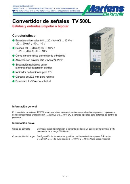 TV500L-00- Prospekt - Martens Elektronik GmbH