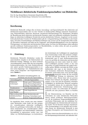 Nichtlineare dielektrische Funktionseigenschaften von Dielektrika