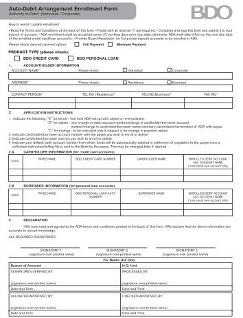 form bdo auto debit AUTO MANDATE cum ENROLMENT FORM DEBIT/ECS SIP