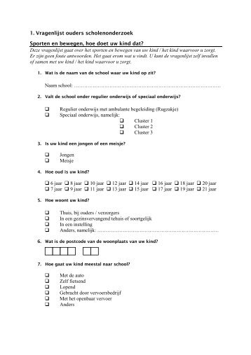 1. Vragenlijst ouders scholenonderzoek Sporten en ... - Mulier Instituut