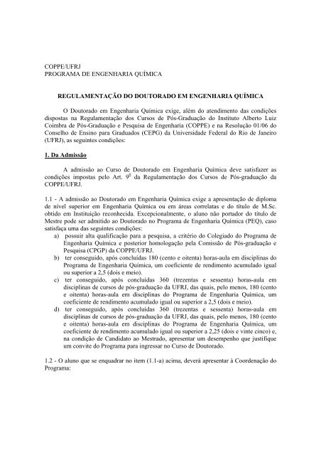 NOVO Regulamento do Curso de Doutorado do ... - peq / coppe / ufrj