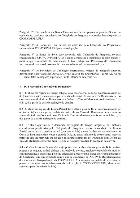 NOVO Regulamento do Curso de Doutorado do ... - peq / coppe / ufrj