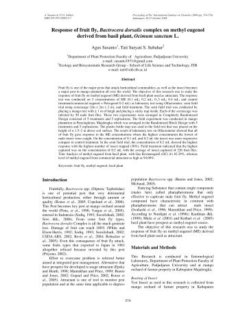 Response of fruit fly, Bactrocera dorsalis complex on methyl eugenol ...