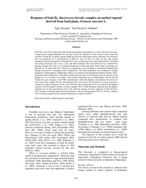 Response of fruit fly, Bactrocera dorsalis complex on methyl eugenol ...