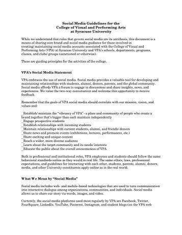 VPA social media guidelines - College of Visual and Performing Arts