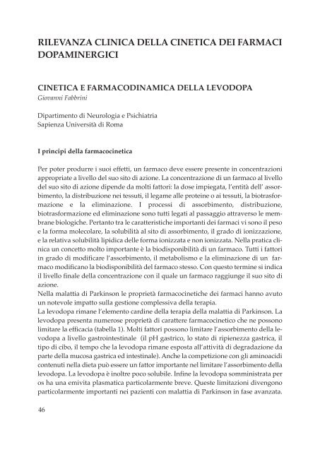 Cinetica e farmacodinamica della levodopa - Limpe