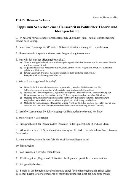 Tipps Zum Schreiben Einer Hausarbeit In Hubertus Buchstein