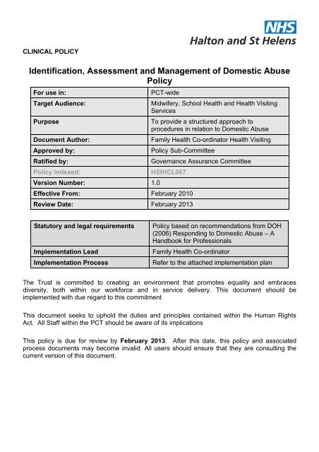 Identification Assessment and Management of Domestic Abuse Policy
