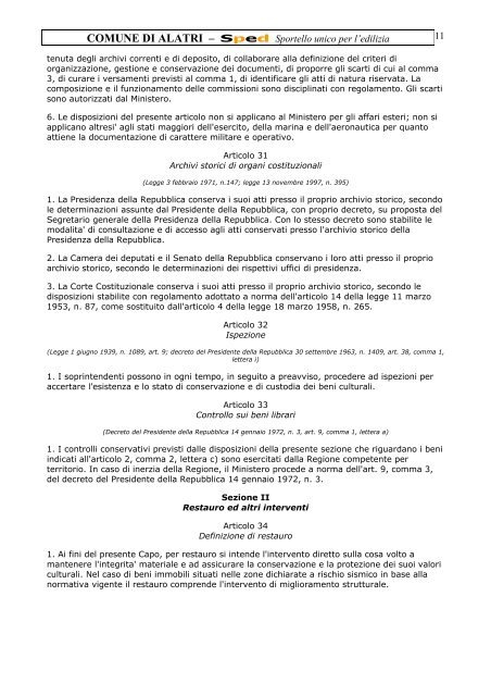 Decreto Legislativo 29 ottobre 1999, n.490 - Comune di Alatri