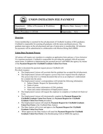 union initiation fee payment - Office of Economic and Workforce ...