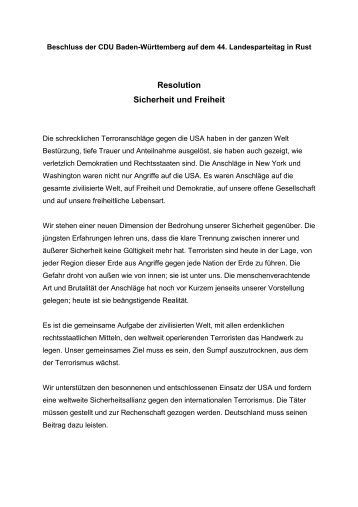 Resolution Sicherheit und Freiheit - CDU Baden-WÃ¼rttemberg