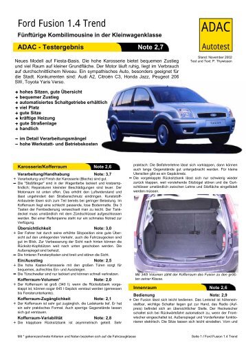 Umfassender Test Ford Focus Turnier 1 8 Tdci Futura Adac Umfassender Test Ford Fusion 1 4 Trend Adac