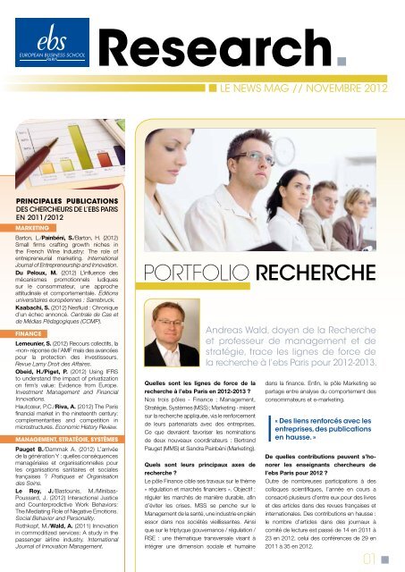 Newsletter de la Recherche NÂ°4 - EBS Paris