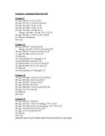 Geometry Assignment Sheet Part II