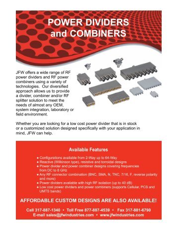 POWER DIVIDERS and COMBINERS - JFW Industries