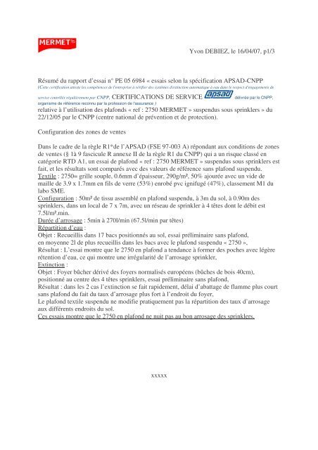 RÃ©sumÃ© rapport CNPP - Sunscreen Mermet