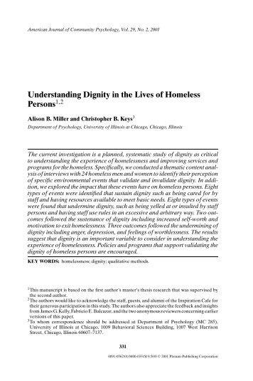 Understanding Dignity in the Lives of Homeless Persons - Springer