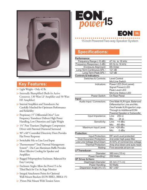 EON Power 15 Specification Document - JBL Professional