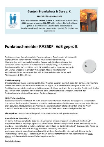 Funkrauchmelder RA 350 F (PDF) - Gentsch Brandschutz