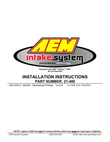 INSTALLATION INSTRUCTIONS - AEM Induction Systems