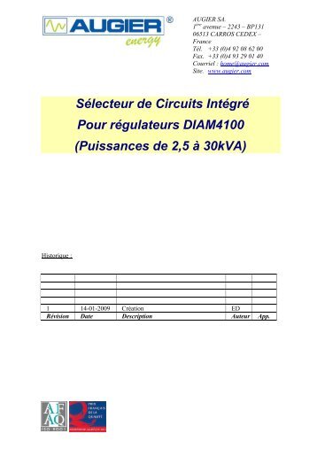 SÃ©lecteur de Circuits IntÃ©grÃ© Pour rÃ©gulateurs DIAM4100 ... - Augier