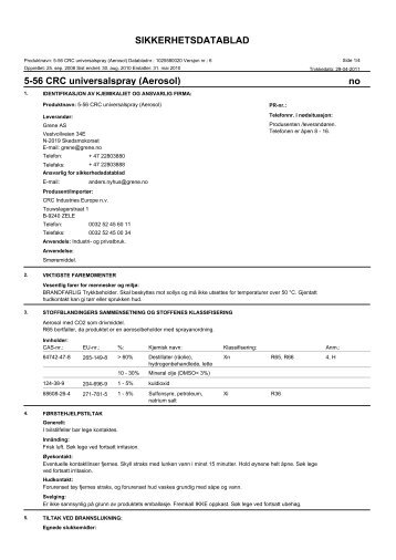 SIKKERHETSDATABLAD no 5-56 CRC ... - NOA Maskin AS