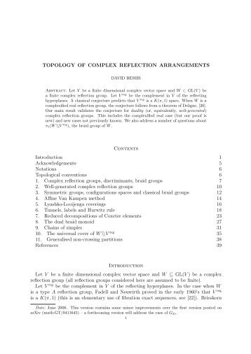 TOPOLOGY OF COMPLEX REFLECTION ARRANGEMENTS ... - DMA