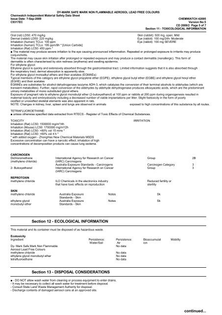 Chemwatch Australian MSDS 42095 - Westernex