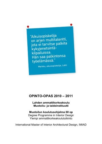 Opinto-opas 2010-2011, Muotoilu - Lahden ammattikorkeakoulu