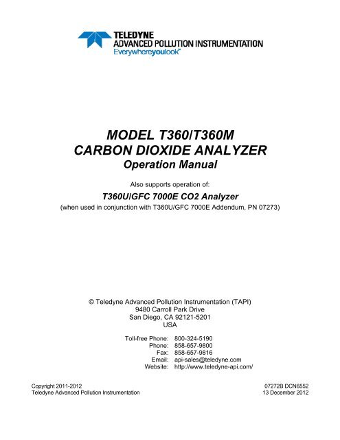T360 or T360M Gas Filter Correlation CO 2 Analyzer - Teledyne API