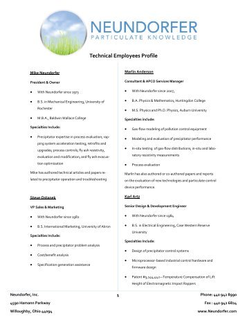 Technical Employee Profiles - Neundorfer, Inc.