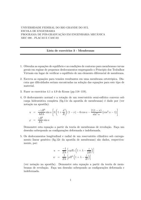 Lista de exercícios 3 - Membranas 1. Obtenha as equações ... - GMAp