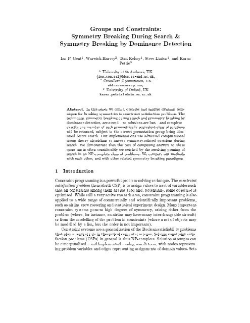 Groups and Constraints: Symmetry Breaking During Search ...